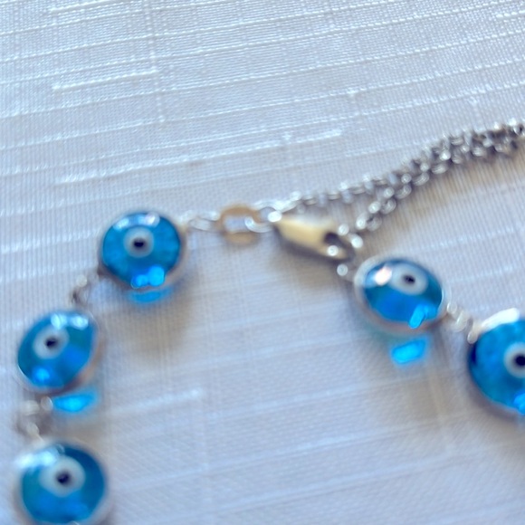 STERLING 925 SILVER PLATED MARKED TURKISH EYE BRACELET - Picture 6 of 9